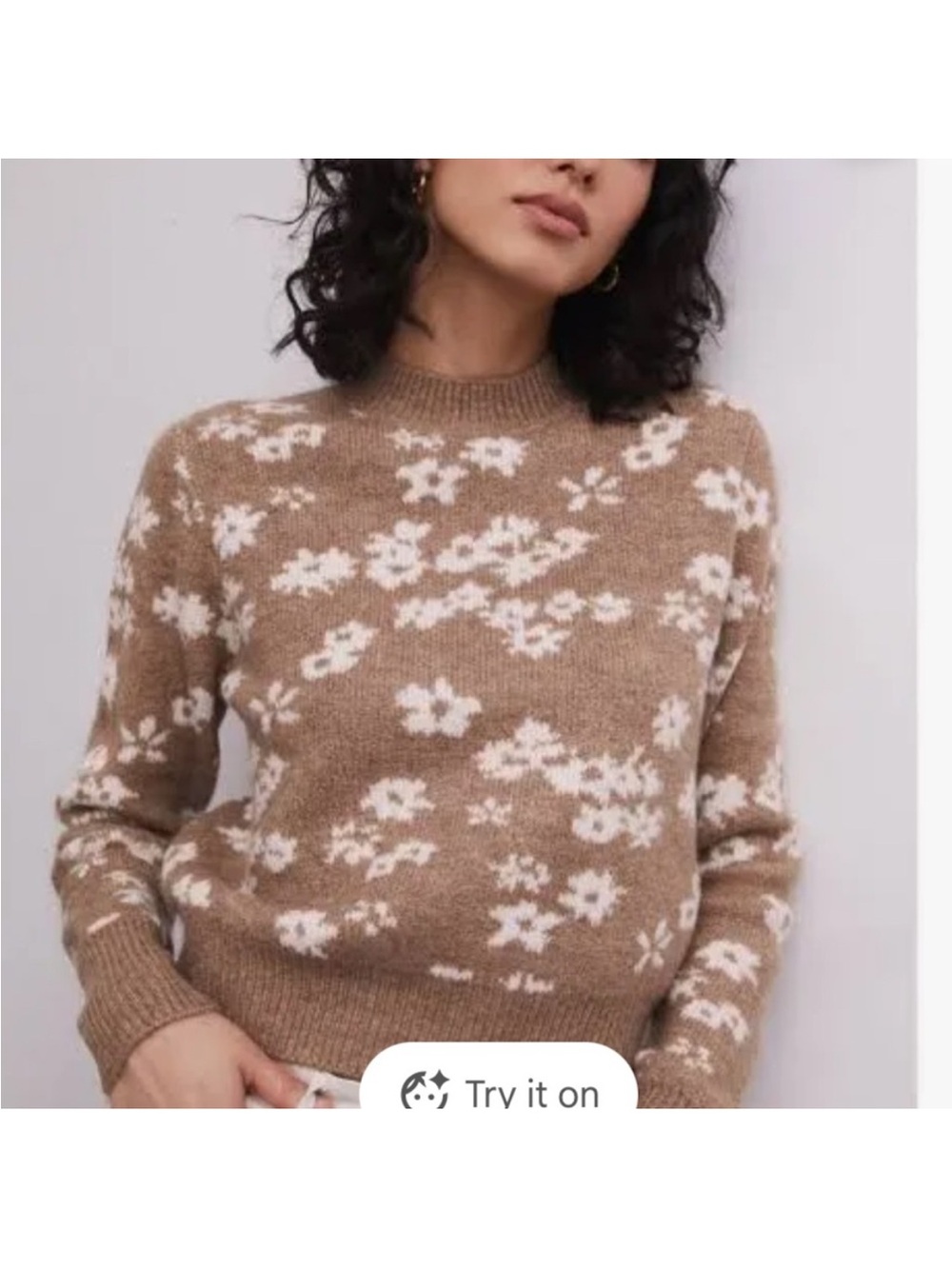 Z Supply Tory Floral Crewneck Sweater in Light Brown and Cream - Picture 2 of 8